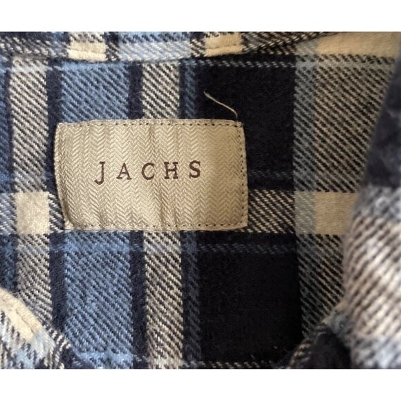 Jachs Mens XL Heavyweight Flannel Shirt Long Sleeve Button Up Blue White Plaid - Picture 7 of 9